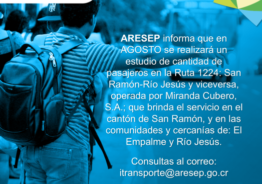 ARESEP realizará estudio de cantidad de pasajeros en ruta 1224