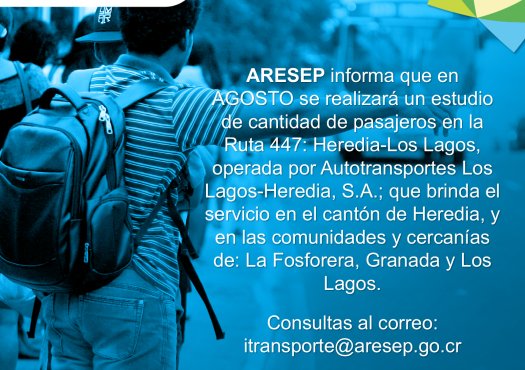 ARESEP realizará estudio de cantidad de pasajeros en ruta 447