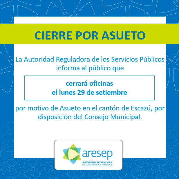 Cierre por asueto el 29 de setiembre