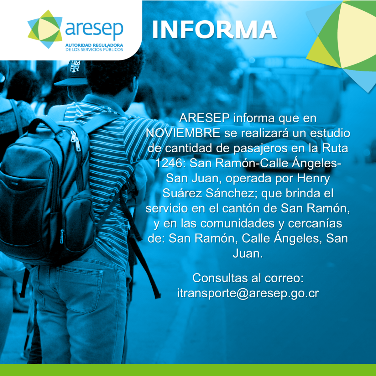 ARESEP realizará estudio de cantidad de pasajeros en San Ramón