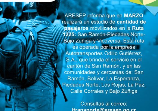 ARESEP realizará estudio cantidad de pasajeros en ruta 1225