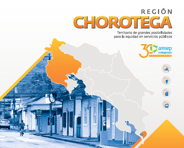 Folleto en pdf que resume de forma gráfica las condiciones de los servicios públicos en la región Chorotega (Guanacaste).