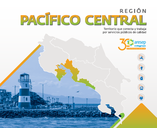 Folleto en pdf que resume de forma gráfica las condiciones de los servicios públicos en la región Pacífico Central (Puntarenas)